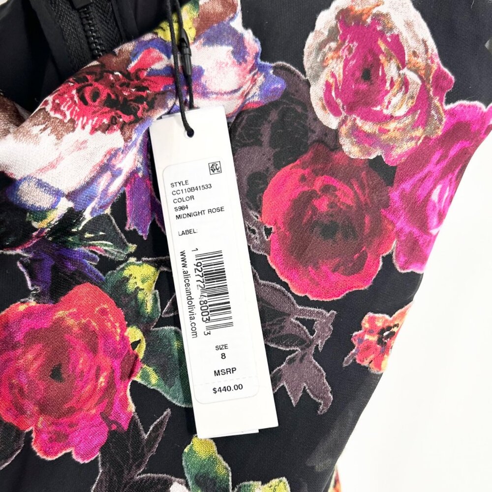 NWT Alice + Olivia Christina Silk Blend Floral Maxi Dress in Midnight Rose - Picture 8 of 9